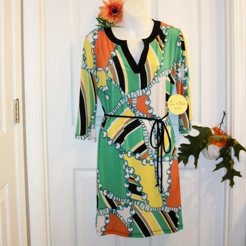EMMA & MICHELLE Sz M Belted Stretch Dress NWT